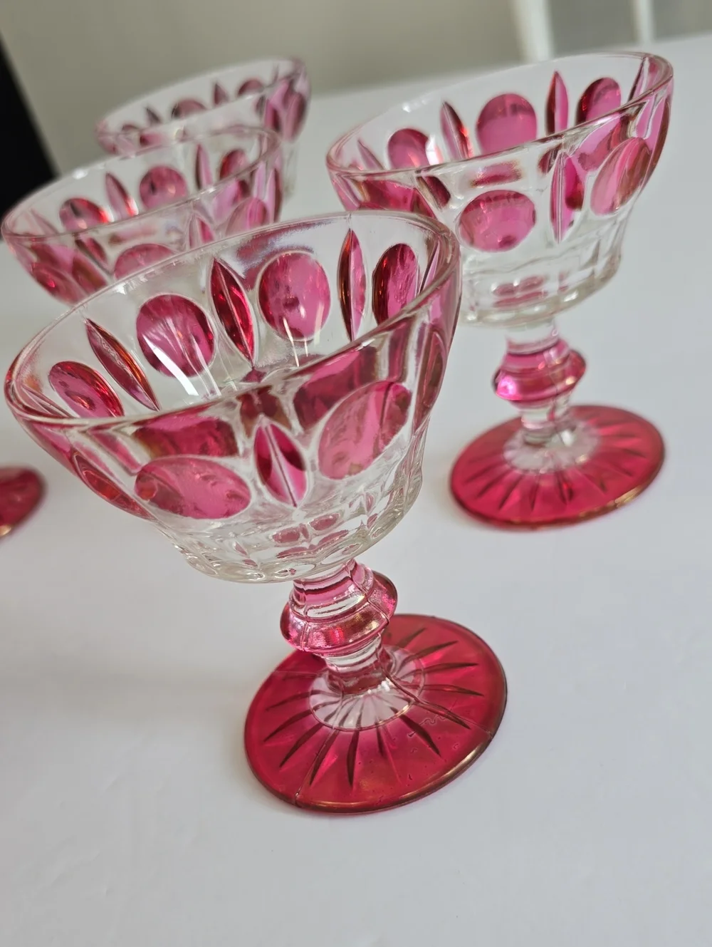 Vintage Indiana Glass Colony Set Of 6 Classique Ruby Flashed Wine Glasses 4 1/4
